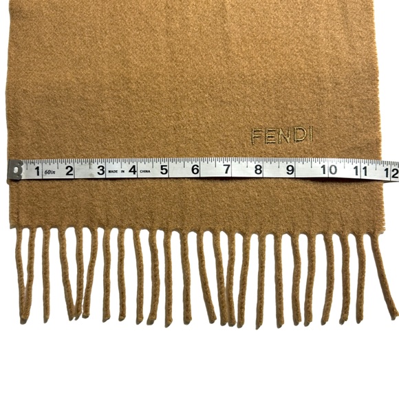 FENDI | Wool Camel Brown Tan Tassel Fringe Scarf Wrap Pashmina - Picture 10 of 11